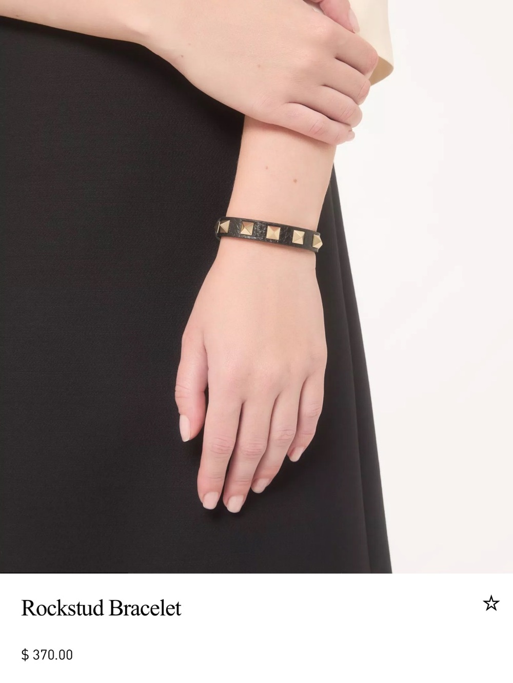 Valentino Black Leather Bracelet with Gold Pyramid Studs